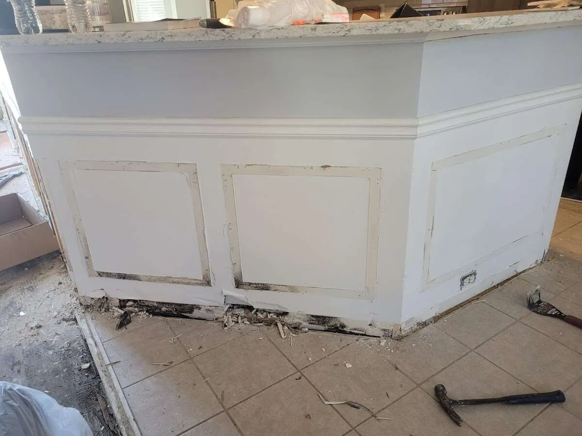 Water damage and mold on kitchen during Storm Damage Restoration in Windham